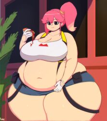 aina_ardebit belly eating fat huge_ass huge_breasts huge_thighs hyper hyper_ass hyper_thighs jaykuma massive_ass obese overweight promare thick_thighs weight_gain wide_hips