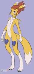 2020 alternate_species anthro anthro_only arashidrgn breasts canid canine claws digimon digimon_(species) digimon_tamers female fur genitals hair hi_res mammal nipples nude pussy renamon rika_nonaka solo transformation white_body white_fur yellow_body yellow_fur