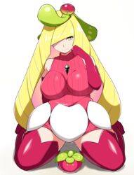 1girls 2020 bare_shoulders blonde_hair bounsweet breasts cosplay elbow_gloves female female_only gloves green_eyes hair_ornament highres jewelry kneeling large_breasts long_hair looking_at_viewer lusamine_(pokemon) milf mituyota_76 nintendo pink_clothing pink_gloves plant pokémon_(species) pokemon pokemon_(cosplay) pokemon_sm simple_background sitting skirt sleeveless smile solo sweater thick_thighs thighhighs thighs tsareena tsareena_(cosplay) turtleneck very_long_hair wariza white_background