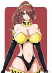 armor axel_persona battle_panties big_breasts clothed female female_only high-cut_armor huge_breasts latex looking_at_viewer mitsuru_kirijo mitsuru_kirijo_(sexy_armor) panties persona persona_3 red_eyes red_hair seductive seductive_look skimpy tagme thighhighs