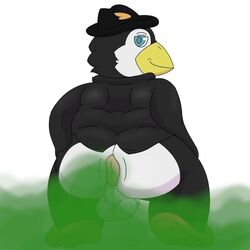 1:1 anthro anus ass avian bird blue_eyes clothing dove_the_penguin fart fart_cloud fart_fetish feathers hat headgear headwear hi_res male pandao3o penguin solo