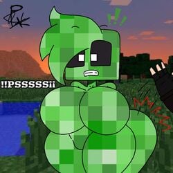 big_ass big_butt creeper creeper_(minecraft) creeper_girl green_body green_skin minecraft offscreen_character spanking surprised xxpxx