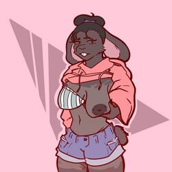 1:1 2d anthro areola beauty_mark big_areola big_breasts bra breasts clothed clothing clothing_lift empskit female hi_res hoodie lagomorph leporid mammal marlena_(empskit) one_breast_out rabbit sagging_breasts shirt shirt_lift simple_background solo topwear underwear