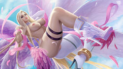 1girls 8_wings angel angel_wings angewomon areolae blonde_hair blue_eyes boots breasts digimon digimon_(species) digimon_adventure female female_only high_heels long_hair nipples prywinko pussy seraph solo vagina wings