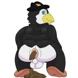 1:1 anthro anus avian balls bird blue_eyes clothing dove_the_penguin feathers feces genitals hat headgear headwear hi_res male pandao3o penguin scat solo