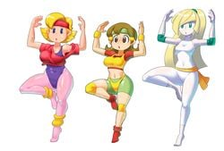 3girls 5-volt :o absurd_res blonde_hair breasts brown_hair cleavage clothed clothing company_connection crossover earthbound female female_only highres human human_only long_hair lusamine_(pokemon) mario_(series) medium_breasts milf minus8 mother_(series) mother_2 multiple_girls navel ness's_mom nintendo pokemon pokemon_sm pose short_hair simple_background sportswear sweat tagme trait_connection wario_(series) warioware warioware_gold white_background