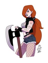 1girls 2020 axe battle_axe callmepo denim_shorts disney disney_channel female female_only fingerless_gloves fishnet_stockings fishnets gloves goth gravity_falls hair_over_one_eye looking_at_viewer solo stockings straight_hair tattoos wendy_corduroy