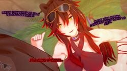 1boy 1girls black_hair dark-skinned_male demon demon_girl female interracial koikatsu long_hair male outside red_hair sunglasses sunglasses_on_head the_slayer two_tone_hair yellow_eyes