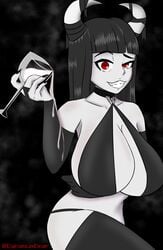 black_hair cum_chalice horns phalia red_eyes seductive_smile succubus