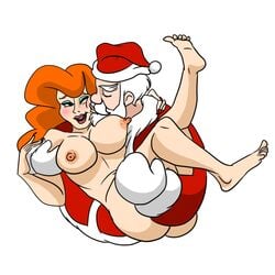 ablackbear ass bimbo breasts bridal_carry carrying cousin_mel cuddling cute digital_media_(artwork) female grandma_got_run_over_by_a_reindeer hugging kiss_on_cheek kissing male naked nipples red_hair santa_claus smile wholesome