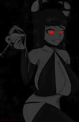 black_hair clothed horns phalia red_eyes seductive_smile succubus