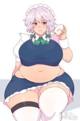 1girls bbw belka_dog big_belly big_breasts chubby chubby_female cuccoking fat fat_female fat_girl fat_woman female female_only large_breasts large_female looking_at_viewer overweight overweight_female plump sakuya_izayoi solo thick_thighs thighhighs touhou wide_hips