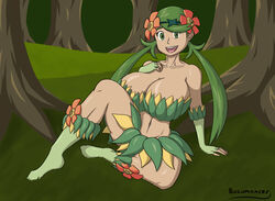 1girls arm_support artist_name bangs bare_shoulders bellossom bellossom_(cosplay) bosomancer breasts collarbone cosplay dark-skinned_female dark_skin eyelashes female female_only fingerless_gloves flower forest gloves grass_skirt green_eyes green_hair hair_ornament hairband huge_breasts large_breasts long_hair mallow_(pokemon) nintendo outdoors pokegirl_as_pokemon pokemon pokemon_(cosplay) pokemon_sm short_skirt sitting skirt smile socks solo solo_female spread_legs teeth text tied_hair tree tubetop twintails