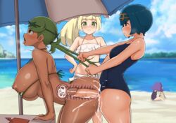 1futa 3girls acerola_(pokemon) aged_up angry ass beach big_ass big_breasts bikini bra breasts censored clothed cum cum_in_pussy cum_inside dark-skinned_female dark_skin from_behind futa_on_female futanari grabbing grabbing_from_behind green_hair hair_grab hair_pull huge_ass huge_breasts huge_thighs lana_(pokemon) large_breasts lillie_(pokemon) mallow_(pokemon) mob_face motion_lines nintendo pale-skinned_female pale-skinned_futanari pale_skin panties panties_aside penis pokemon pokemon_sm pounding sandygast sex sex_from_behind side_view standing_sex swimsuit thick_ass thick_thighs wide_hips x-ray yamaori yuri