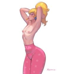 1boy blonde_hair bulge crossdressing femboy genderswap genderswap_(ftm) male male_only mario_(series) nintendo prince_apricot princess_peach rule_63 solo tagme topless trap xysamus yoga_pants