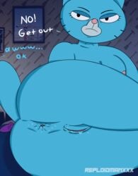 absurd_res anthro anus ass big_breasts big_butt breasts cartoon_network domestic_cat felid feline felis female genitals hi_res mammal mary_senicourt mature_female nude pussy reploidmanxxx solo the_amazing_world_of_gumball