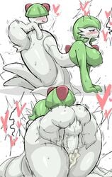 1boy 1girls all_fours anthro anthrofied ass ass_up balls big_ass big_breasts big_penis blush cum cum_in_pussy cum_inside enigi09 female_gardevoir gardevoir green_skin huge_ass humanoid large_breasts larger_female larger_penetrated male_ralts nintendo nub_feet penis pokemon pokemon_(species) pokemon_rse ralts red_eyes sex size_difference small_but_hung smaller_male tears testicles trembling vaginal_penetration vaginal_sex white_skin