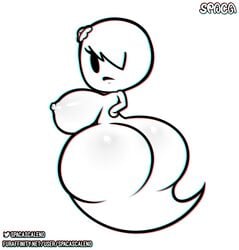 accessory ass big_breasts big_butt breasts carrie_krueger cartoon_network digital_media_(artwork) female ghost hair_accessory hand_on_hip hi_res looking_at_viewer near_monochrome nipples not_furry nude simple_background solo spaca spirit the_amazing_world_of_gumball