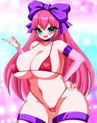 armpits bow grand_theft_auto grand_theft_auto_v green_eyes hair_ribbon huge_breasts micro_bikini navel pink_hair pinkchariot princess_robot_bubblegum princess_robot_bubblegum_(character) ribbon sexy_armpits thick_thighs thigh_highs