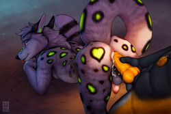 2020 anal anal_sex anchee balls black_nose bodily_fluids canid canine cum cum_in_ass cum_inside digital_media_(artwork) fur genital_fluids genitals knot male male/male mammal penetration purple_body purple_fur tongue