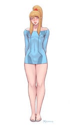 1boy androgynous bodycon dress femboy genderswap_(ftm) girly male male_only metroid nintendo rule_63 samus_aran see-through_clothing solo tagme trap xysamus