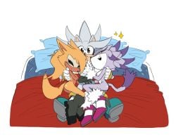 1boy 2girls anthro bed blaze_the_cat cat_ears cat_humanoid cat_tail fur furry purple_fur sega shoes silver_fur silver_the_hedgehog sonic_(series) sonic_the_hedgehog_(series) trenchtoony whisper_the_wolf wolf wolf_ears wolf_humanoid wolf_tail yellow_eyes yellow_fur