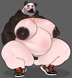 1boy anthro bear beard belly big_areola big_belly big_breasts big_dilf_energy big_nipples black_nipples blush bottomless breasts_bigger_than_head bulge chubby chubby_anthro chubby_male cropped_hoodie dilf facial_hair fertile_daddy furry gay hoodie impregnate_me_son! kemono legs_apart male male_anthro male_breasts male_only male_pregnancy mature mature_anthro mature_male milkblend moobs moobs_bigger_than_head mpreg mustache original_character panda partially_clothed pink_fur pink_skin pom_(milkblend) shiny_breasts shiny_moobs shiny_skin shoes slut slutty_outfit small_bulge small_penis sneakers squatting stubble thong