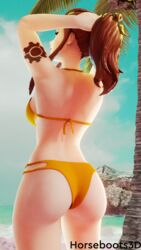 1girls 3d abs adjusting_hair ass beach blender_(software) blizzard_entertainment brigitte brown_eyes brown_hair butt eyeshadow female freckles ginger horseboots3d light_skin lipstick looking_back mechanic medium_hair naughty_face overwatch ponytail red_hair sunny swimsuit thong