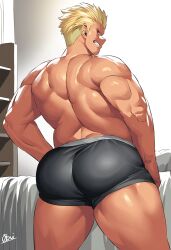 1boy ai_generated ass big_ass boxer_briefs ctst4r high_resolution highres hires inviting looking_back_at_viewer male male_focus male_only shiny_skin short_blonde_hair smooth_skin smug_expression smug_grun solo solo_male thick_legs thick_thighs underwear wide_hips