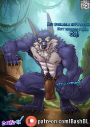 advertisement ball_slip bashbl-ux bottomwear canid canine clothing furry hi_res league_of_legends loincloth male male_only mammal patreon riot_games solo tencent warwick were werecanid werecanine werewolf