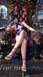 1girls 3d black_and_purple_hair cosplay crossed_legs feet female female_only foot_fetish heels mod namco reina_mishima sitting tekken tekken_8 thick_thighs toes tomboy