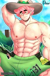 armpits bara big_breasts closed_eyes clothing male male_only milo_(pokemon) muscle muscles pokemon pokemon_ss randrewcv smile