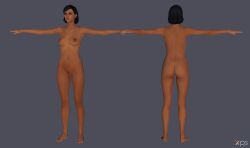 1girls 3d 3d_model black_hair brown-skinned_female brown_skin completely_nude completely_nude_female mass_effect model_sheet nude nude_female samantha_traynor vittorio xps