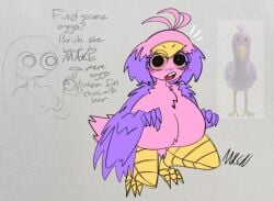 2girls big_breasts bird bird_humanoid blush breasts cdk female female_only garten_of_banban harpy high huge_breasts kemono mechacarnis meme multiple_girls on_drugs opila_(garten_of_banban) pink_feathers purple_feathers red_eyes sharp_teeth