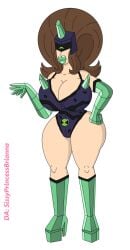 ben_10 ben_tennyson brown_hair diamond_arms diamond_heels large_breasts single_eye teal_lipstick thick_thighs