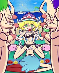 1girls 6+boys 7boys amitie balls beach bikini blonde_hair breasts bukkake cap cum cum_in_mouth cum_in_pussy cum_inside cum_on_body cum_on_breasts cum_on_face cum_on_hair gangbang green_eyes handjob hat masturbation medium_breasts official_style on_model one_breast_out penis puyo_puyo puyo_puyo_artstyle puyo_puyo_fever sega shirt_lift sig_(puyo_puyo) supermoonshroom surrounded_by_penises testicles tongue tongue_out vaginal_penetration