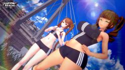 2girls 3d big_breasts breasts champion_of_realms curvy estia_(cor) female heramael_(cor) koikatsu sports_bra sportswear tagme zimon