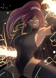 1girls big_breasts bleach bleach:_the_thousand-year_blood_war breasts busty curvy dark-skinned_female dark_skin electricity female female_only grin leotard long_hair looking_at_viewer muscular_female pose purple_hair shihouin_yoruichi smile solo spread_legs thatamaan thick_thighs toned toned_female