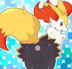 2020 anthro anus ass backsack balls black_body black_fur blue_background braixen cute_fangs dipstick_tail femboy fluffy fur furry furry_only genitals girly hi_res inner_ear_fluff leaning leaning_forward lemonlime looking_at_viewer looking_back male male_only multicolored_tail multitoned_fur nintendo nude open_mouth pattern_background perineum pokémon_(species) pokemon pokemon_(species) portrait presenting presenting_anus presenting_hindquarters rear_view red_eyes simple_background solo tail thick_thighs three-quarter_portrait tuft video_games white_body white_fur yellow_body yellow_fur