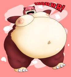 belly chainsaw_man fat makima_(chainsaw_man) pokemon red_hair snorlax transformation