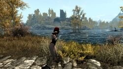 1girls 3d bondage bound_wrists breasts_out dirkjag leotard mod red_hair skyrim