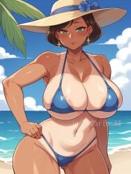 1girls 1woman ai_generated areola areola_slip areolae areolae_slip arms_down beach bikini blue_bikini blue_flower blue_sky breasts brown_hair clouds earrings female female_focus female_only flower green_eyes hand_on_hip hands_down hat huge_breasts jorgecarlosai mature mature_female mature_woman micro_bikini milf milfs mommy mommy_kink mother nature one-piece_swimsuit_tanline one-piece_tan outdoors outside palm_tree sand small_bikini sun_hat tan tan-skinned_female tan_body tan_line tan_lines tan_skin tanline tanlines tanned tanned_female tanned_girl tanned_skin thick thick_thighs water watermark wide_hips wide_thighs