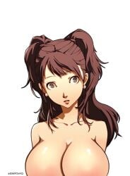 1girl 1girls 2024 2d 2d_(artwork) 2d_artwork atlus big_breasts breasts brown_hair casual completely_nude ear_piercing earrings edit edited female huge_breasts human karfound kujikawa_rise large_breasts lips long_hair looking_at_viewer nude nude_female nude_female_nude_female pale_skin persona persona_4 persona_4_arena portrait red_lips red_lipstick shiny_breasts shiny_hair shiny_skin solo solo_female sprite_edit staring staring_at_viewer twin_braids twintails white_background white_skin white_skinned_female