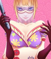 bare_shoulders celestial_dragon female female_only gloves goddess holding_gun looking_at_viewer noblewoman one_piece purple-tinted_eyewear saint_shalria seductive_look solo_female solo_focus tenryuubito tinted_eyewear veil