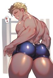 1boy ai_generated ass big_ass boxer_briefs ctst4r high_resolution highres hires inviting looking_back_at_viewer male male_focus male_only shiny_skin short_blonde_hair smooth_skin smug_expression smug_grun solo solo_male thick_legs thick_thighs underwear wide_hips