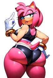 ai_generated amy_rose anthro ass ass_focus big_ass big_butt calvin_klein eyes_half_open facing_away fur furry hand_on_hip looking_back middle_finger novelai sassy sega solo_female sonic_(series) sonic_the_hedgehog_(series) spandex_shorts sports_bra thick_ass thick_thighs tongue_out wide_hips