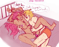 2boys anal blonde_hair blush diavolo dio_brando gay jojo's_bizarre_adventure looking_pleasured male male/male male_only masturbation nude_male overstimulation pink_hair stardust_crusaders succikkodraws yaoi