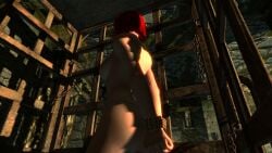 1girls 3d arms_behind_back bound_wrists cage caged dirkjag mod red_hair skyrim