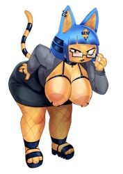 1girls 2024 animal_crossing ankha areola areolae bent_over big_areola big_breasts big_nipples breasts breasts_out color_edit cupless_bra erect_nipples feline feline_humanoid female female_only fishnets glasses hanging_breasts huge_areolae huge_breasts huge_nipples humanoid nintendo nipple_piercing office_lady open_shirt open_suit orange_nipples solo solo_female suit tagme xu53r yellow_body