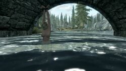 1girls 3d arms_above_head bondage bound_wrists dirkjag mod shackles skyrim topless topless_female